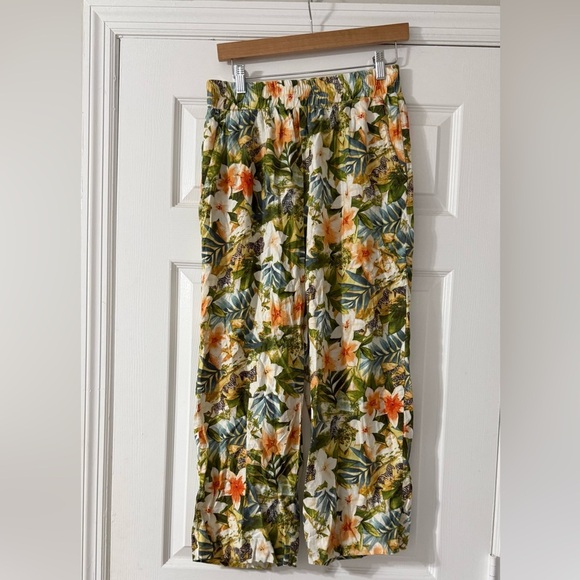 Panama Jack Linen Pants Tropical Leaf Wide Leg Pants - Black, Green, Yellow - Picture 1 of 6